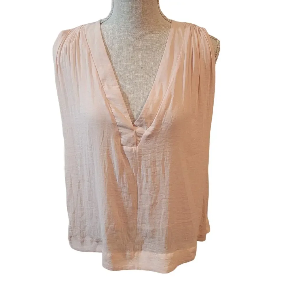 Free People Darcy Cap V-Neck Pearl Sleeveless Blouse Size Medium